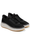 Chloé Nama Embroidered Suede And Recycled-mesh Sneakers In Black