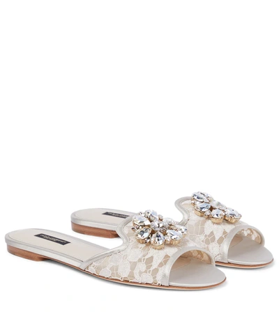 Dolce & Gabbana Bianca Crystal-embellished Lace Sandals In Ice