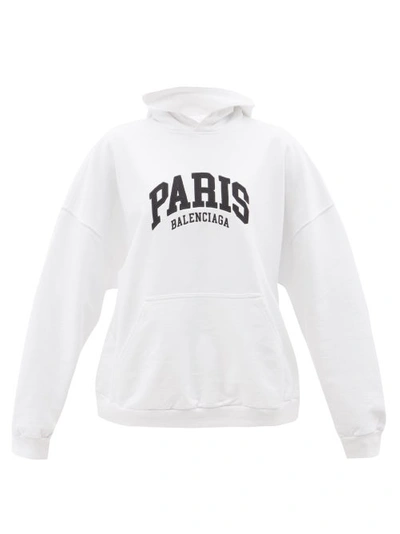 Balenciaga Paris-embroidered Cotton-jersey Hooded Sweatshirt In 9040 White/black