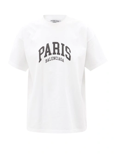 Balenciaga Logo-print Cotton-jersey T-shirt In White Black