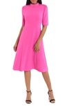 Donna Morgan Mock Neck Button Shoulder Fit & Flare Dress In Electric Pink