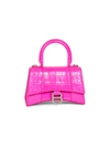 Balenciaga Xs Hourglass Croc-embossed Leather Top Handle Bag In Lipstick Pink/silver