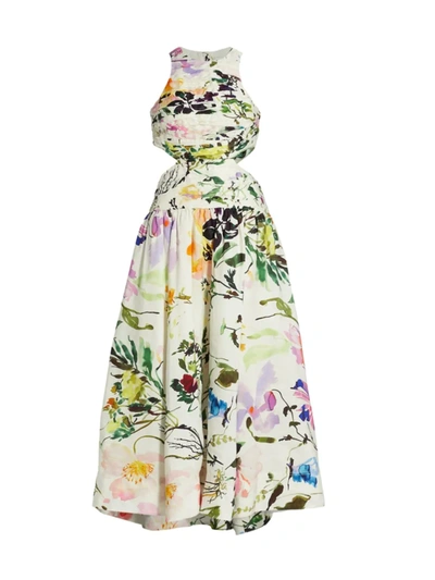 Aje Women's Introspect Floral-print Linen-blend Midi Dress