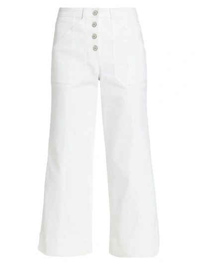 Cinq À Sept Benji Button Fly Crop Wide Leg Jeans In White