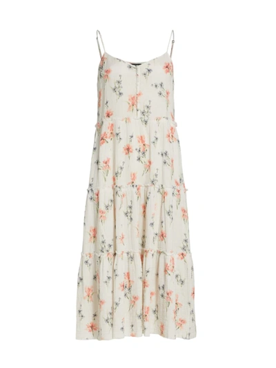 R13 Midi Floral Tiered Slip Dress In Ecru Floral