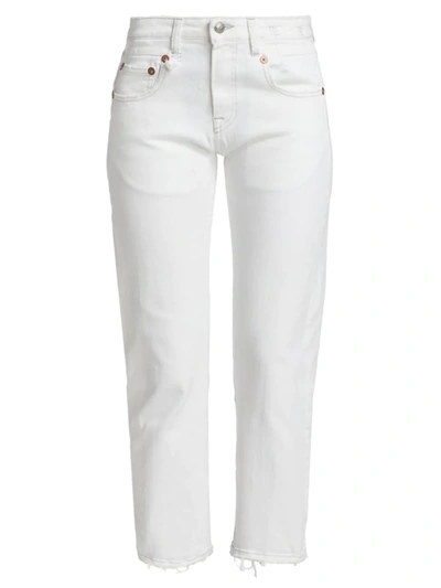 R13 Boy Straight Cropped Frayed Hem Jeans In Bale White