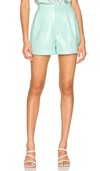 Alice And Olivia Conry Vegan-leather Pleated Cuffed Shorts In Blue