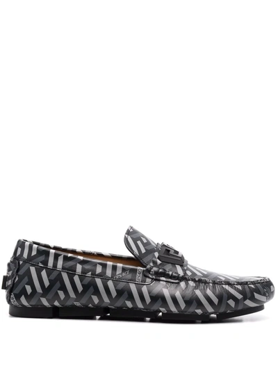 Versace La Greca Loafers, Male, Black+gray, 40