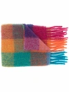 Acne Studios Fringed Logo-appliquéd Checked Knitted Scarf In Rosa
