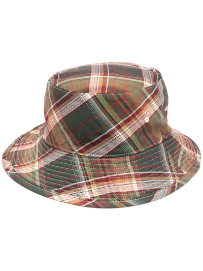 Acne Studios Checked Seersucker Bucket Hat In Amq Green/red