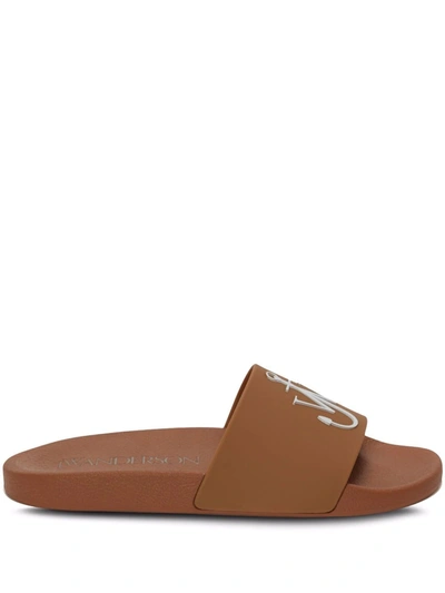Jw Anderson Anchor Embroidery Pool Slides In Brown