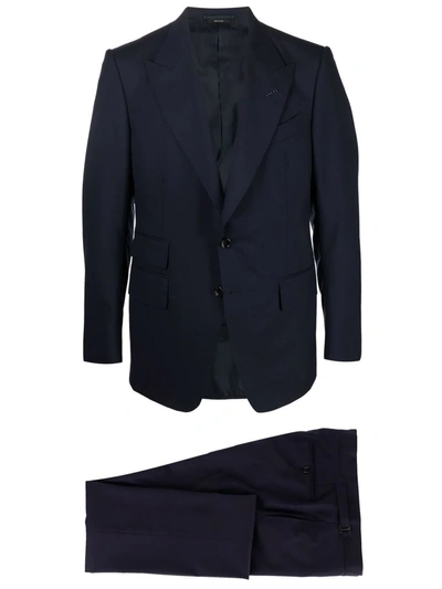 Tom Ford Peak-lapel Single-breasted Trouser Suit In Blue