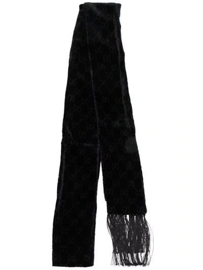 Gucci Monogram-pattern Fringed-edge Scarf In Schwarz