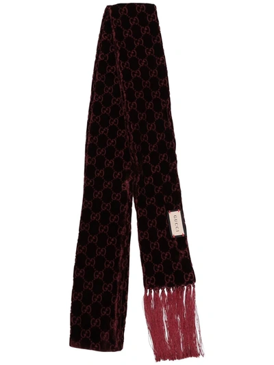 Gucci Gg-pattern Velvet Fringed Scarf In Rot