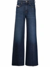 Diesel Logo-patch Wide Leg Jeans In Blau