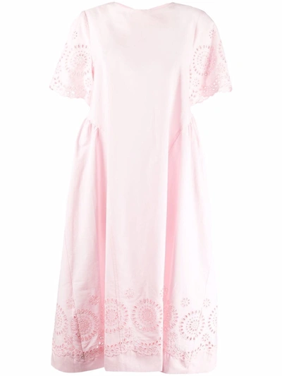 P.a.r.o.s.h Broderie Anglaise Midi Dress In Pink