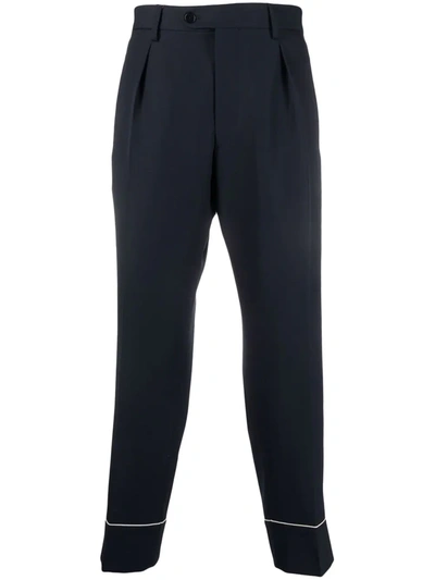 Etro Contrast-piped Cropped Trousers In Blue