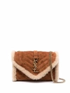 SAINT LAURENT ENVELOPE SHEARLING-TRIMMED SHOULDER BAG