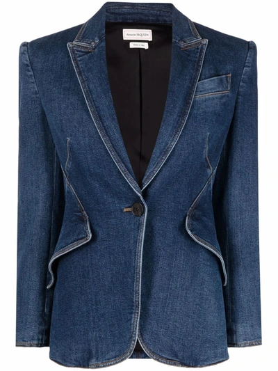 Alexander Mcqueen Tailored Denim Jacket In Medium Wash
