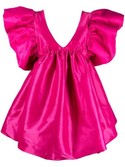 Kika Vargas Mathilde Bow-trim Silk-blend Taffeta Dress In Pink