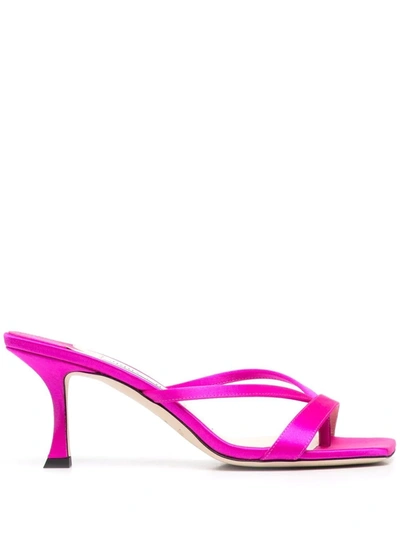 Jimmy Choo Pink Maelie 70 Satin-covered Leather Mules