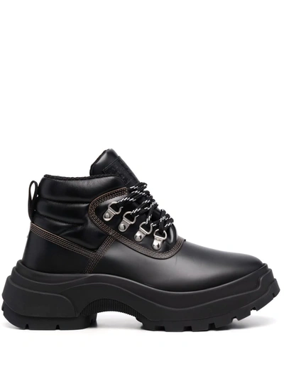 Maison Margiela Black Leather Lace-up Boots In T8013 Black