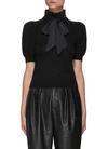 Alice And Olivia Chase Ruffle Tie Neck Stretch Wool Sweater In Black