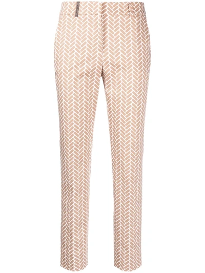 Peserico Geometric-print Cropped Trousers In Nude