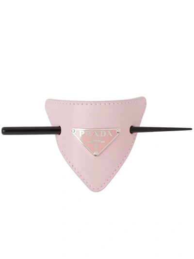 Prada Triangle Logo Hair Clip In Pink