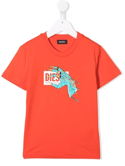 Diesel Kids' Monster-claw Print T-shirt In Red