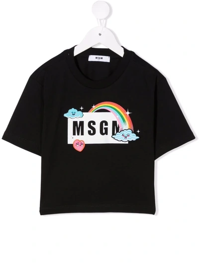 Msgm Teen Moody Rain Logo-print T-shirt In Black
