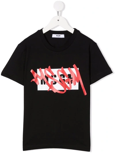 Msgm Kids' Logo Printed Cotton Jersey T-shirt In Black