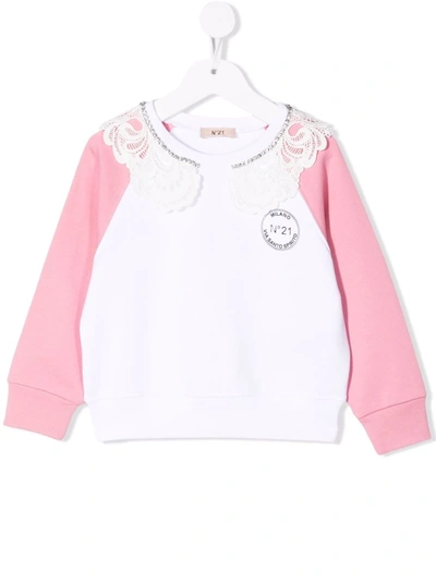 N°21 Kids' N ° 21 Cotton Sweatshirt With Lace Collar In White