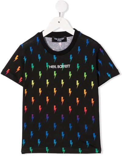Neil Barrett Kids' T-shirt With Multicolor Lightning Print In Black