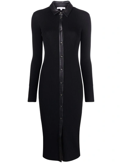 Patrizia Pepe Button-up Ribbed-knit Dress In Black