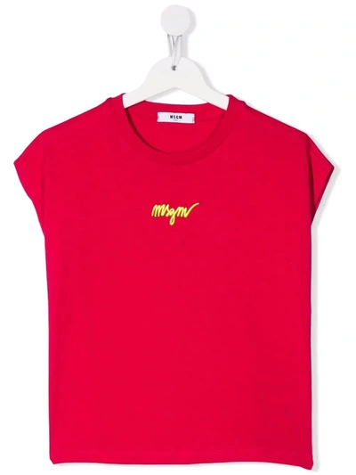 Msgm Teen Embroidered Logo Short-sleeve T-shirt In Pink