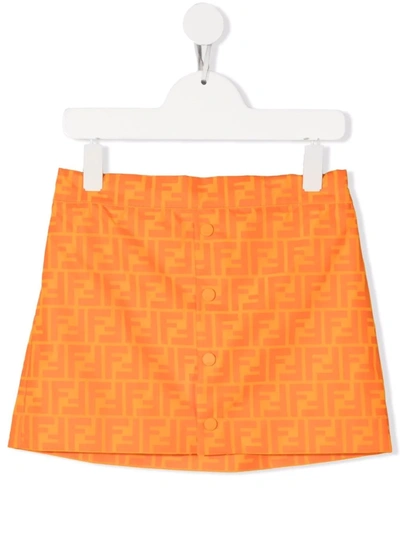 Fendi Kids' 经典logo印花迷你半身裙 In Orange