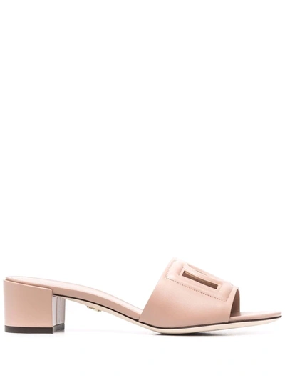 Dolce & Gabbana Cut-out Dg Low-heel Sandals In Pink