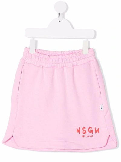 Msgm Kids' Logo Print Cotton Jersey Sweat Skirt In Fucsia