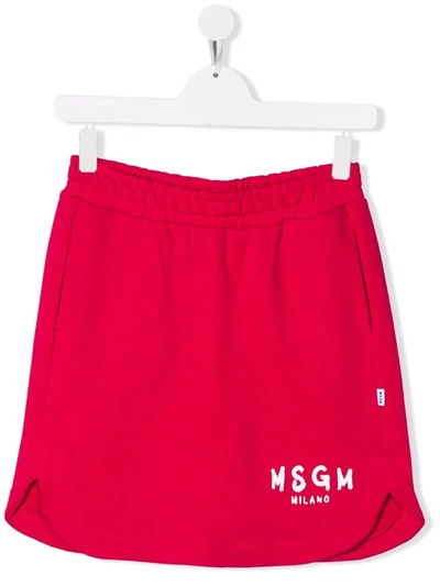 Msgm Kids' Brushed Logo-print Mini Skirt In Pink