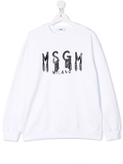Msgm Teen Bead Logo-print Sweatshirt In White