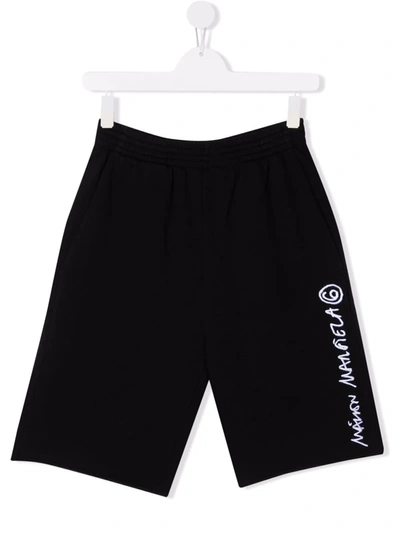 Mm6 Maison Margiela Teen Embroidered-logo Shorts In Black