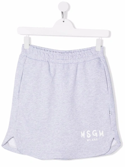 Msgm Kids' Grey Skirt For Girl With White Logo