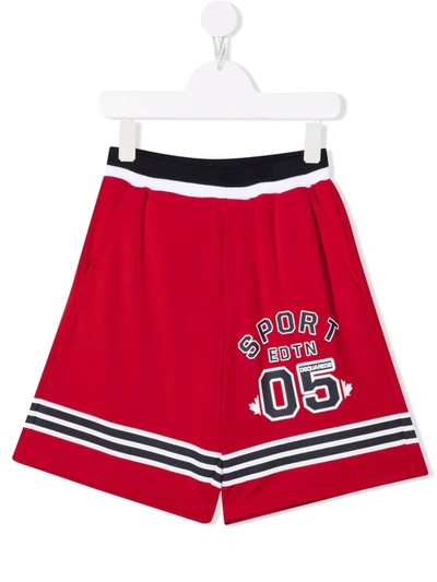 Dsquared2 Teen Slogan-print Track Shorts In Red
