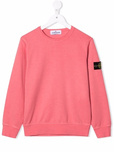 Stone Island Junior Teen Compass-patch Crew-neck Sweatshirt In Pink