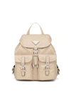 Prada Small Logo-plaque Backpack In Neutrals