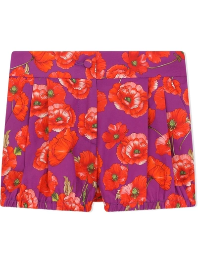 Dolce & Gabbana Kids' Pleated Posies Shorts In Purple