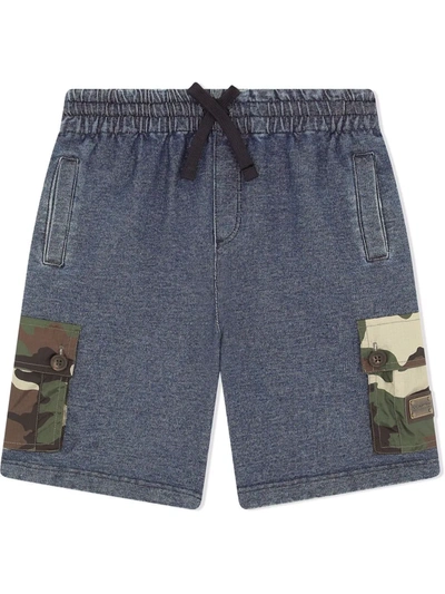 Dolce & Gabbana Kids' Camouflage-pocket Denim Short In Grey