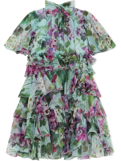 Dolce & Gabbana Kids' Ruffled Bellflower Dress In Multicolor