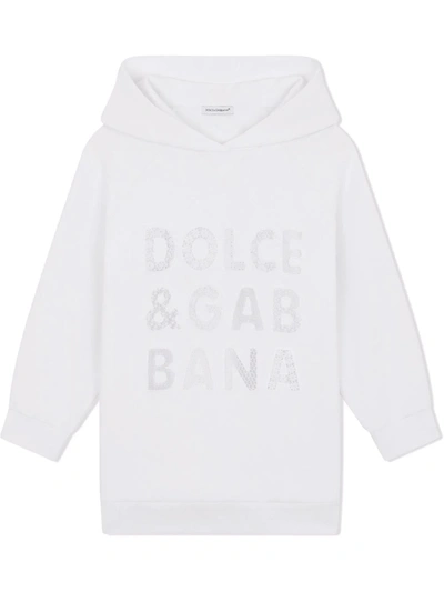 Dolce & Gabbana Kids' Openwork-logo Hoodie Dress In White